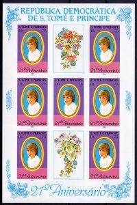 Sao Tome and Principe 1982 Mi#767B Princess Diana-Orchids Sheetlet IMPERF.MNH