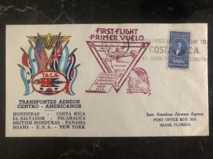 1943 San Jose First Flight Cover FFC To Miami FL USA  TACA Airlines