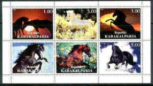 KARAKALPAKIA - 1999 - Horses #3 - Perf 6v Sheet - Mint Never Hinged