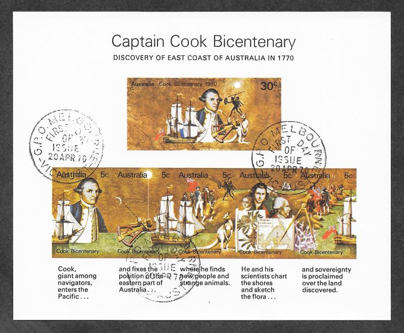 Australia 482a ( Mint NH MNH CTO) 1st day Issue Souvenir Sheet Captain Cook!