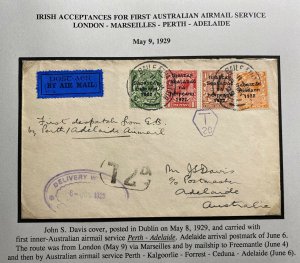 1929 Dublin Ireland First Flight Airmail Cover FFC To Adelaide Australia