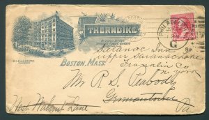 1891 Thorndike Hotel - Boston, Massachusetts to Germantown, PA - Forwarded