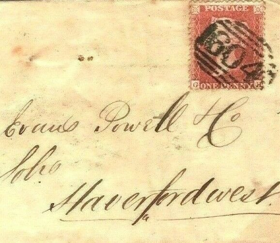 GB WALES Cover 1857 Super Strike SCARCE NUMERAL Pembroke *604* 1d Red 89.1