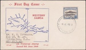 SAMOA 1949 5d new airmail rate value - FDC - Apia cds......................a8818