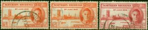 Northern Rhodesia 1946 Victory Set of 3 SG46-47 All Perfs Good Used