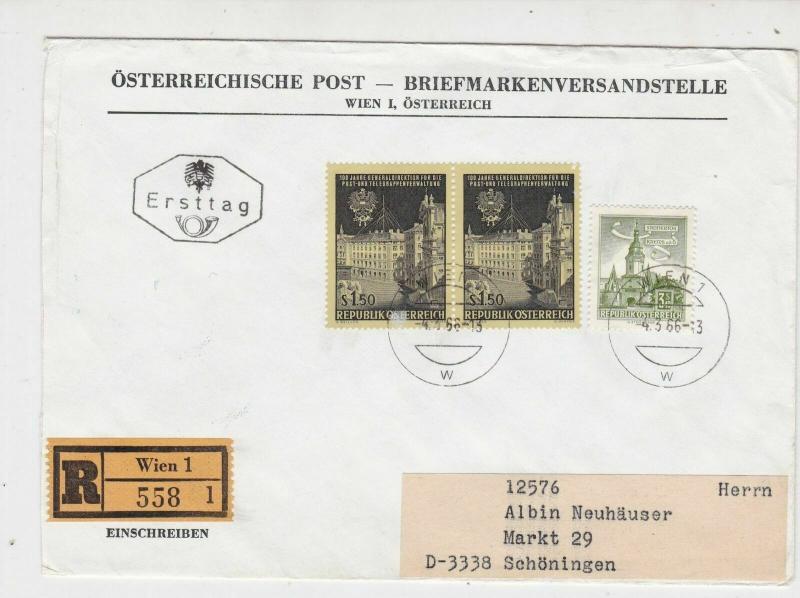 Austria 1966 Wien Cancels Registered FDC Buildings Stamps Cover Ref 27496