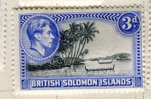 SOLOMON ISLANDS; 1938 early GVI Pictorial fine Mint hinged 3d. value