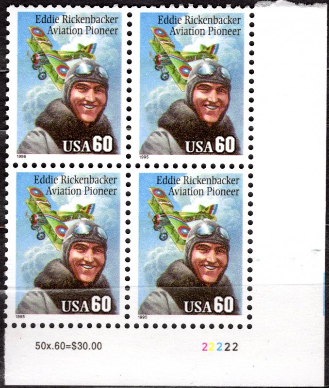 2998a MNH LR PB(4) Eddie Rickenbacker, large date - no per item S&H fee