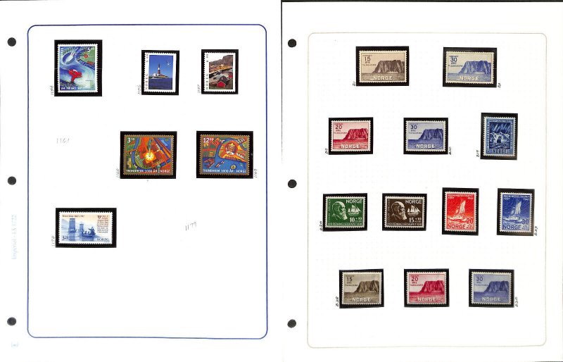 Norway Stamp Collection on 11 Pages, Ships On Stamps Mint (BC)