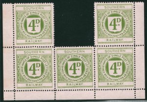 GB SOUTHERN RAILWAY Letter Stamps 4d Block{5} SR Mint MM{samwells-covers}ZR113