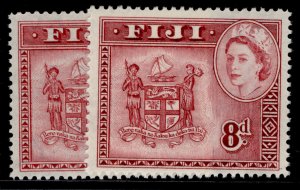 FIJI QEII SG288 + 288a, 8d SHADE VARIETIES, NH MINT. Cat £26.