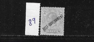 MALTA SCOTT #89 1922 SELFGOVERNMENT OVERPRINT 2P (GRAY)  MINT LIGHT HINGED