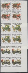 DJIBOUTI Sc# 585-7.1 CPL MNH ANTIQUE DAIMLER CARS IMPERF BLOCKS of 4