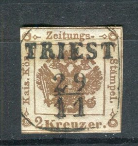 AUSTRIA; 1850s classic Newspaper Imperf issue used 2k. fine Dated POSTMARK 