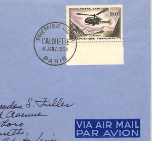 FRANCE AVIATION 1958 FDC Air Mail L'ALOUETTE Helicopter 1000f High Value RF4