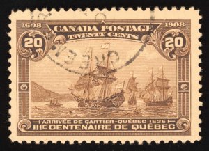 Canada Scott 103 Used 20c Yellow Brown 1908 Quebec Tercent Lot T681  bhmstamps