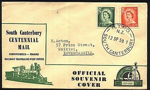 NEW ZEALAND 1959 TPO South Canterbury railway cover..............18528