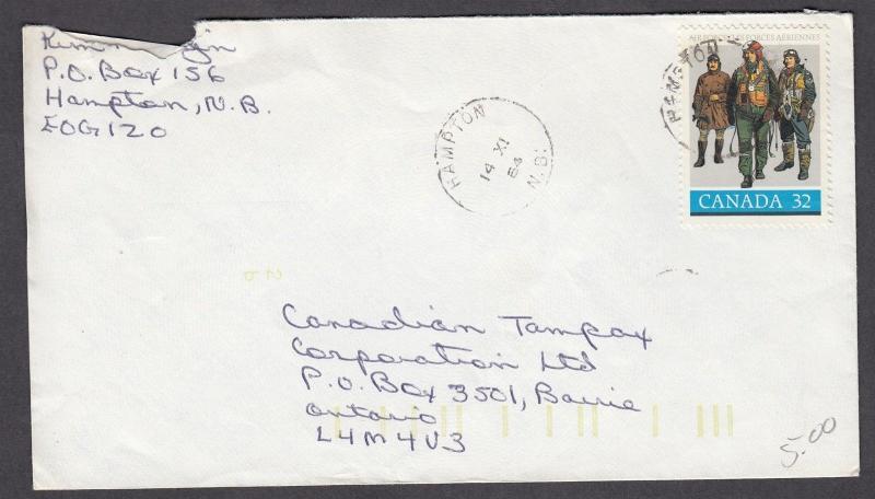 NEW BRUNSWICK TOWN CANCEL COVER HAMPTON