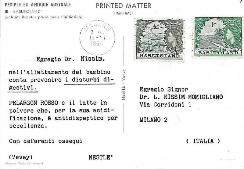26897 -  POSTAL HISTORY -   BASUTOLAND : COVER to ITALY 1964