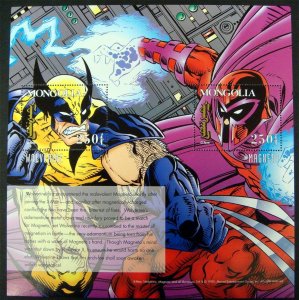 1995 X-MEN STAMPS - MONGOLIA - MARVEL COMICS WOLVERINE MAGNETO