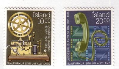 Iceland Sc632-3 1986 Telephone anniv stamps mint NH