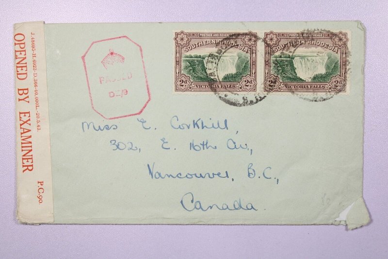 South Rhodesia 194x Censor Cover to Canada - L38717