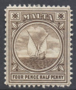 Malta Scott 42 - SG57, 1904 Edward VII 4.1/2d Brown MH*