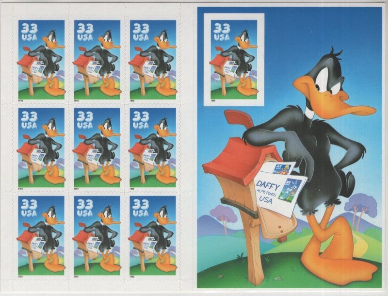 Scott 3307 - Daffy Duck. Sheet Of 10. With Imperf.    #02 3307sh10