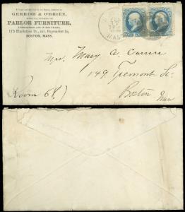 FEB 17, 1881 BOSTON MA CDS, NEGATIVE C FANCY CANCEL! FURNITURE ADVERT, SC #182