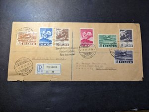 1948 Registered Iceland Airmail First Day Cover FDC Reykjavik to Tangier Morocco