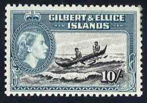 Gilbert and Ellice Islands #72 (SG 75) Cat£35, 1956 QEII, 10s turquoise blue...