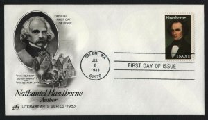 #2047 20c Nathaniel Hawthorne, Art Craft-Hand Cancel FDC **ANY 5=FREE SHIPPING**