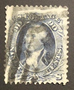 #72 VF USED 90¢ GEORGE WASHINGTON-BLUE with Neat Cancel 1863  FRESH! (REM #72-8)