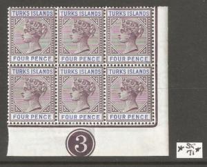 Turks Islands 1885-1895 Queen Victoria Blocks,Sc 48a//53,VF MNH**OG