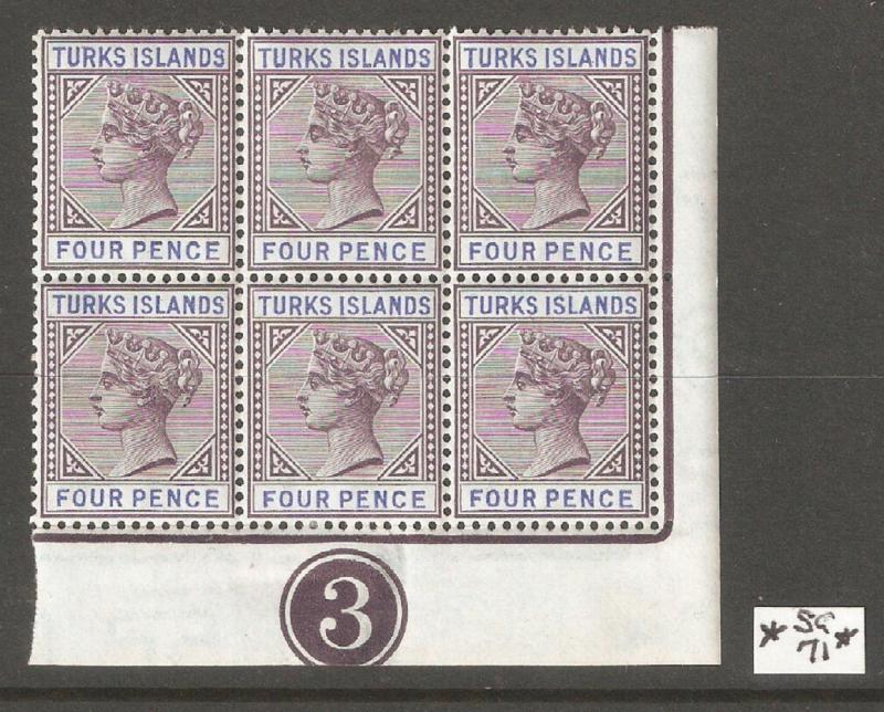 Turks Islands 1885-1895 Queen Victoria Blocks,Sc 48a//53,VF MNH**OG