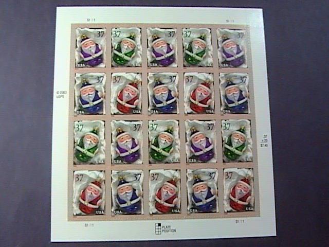 U.S.# 3883-3886(3886a)-MINT/NH--PANE OF 20---CHRISTMAS---2004