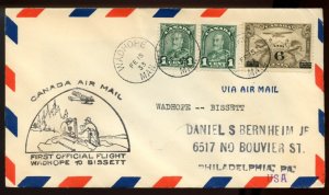 ?Washope to Bissett, 1933 first flight to USA cover Canada