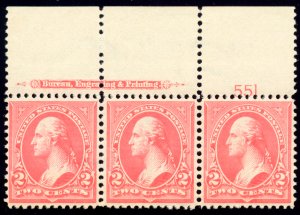 US 267a 2c 1895 George Washington type III watermarked pink NH Plate strip of 3