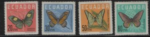 ECUADOR   680-683  MINT HINGED  SET BUTTERFLIES (4)