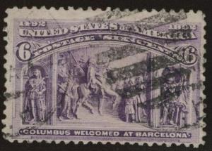 USA Scott 235 Used 1893 Colombian 6c purple stamp