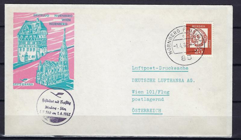Germany Bund Scott # 830, used, on FFC Nürnberg - Wien LH300