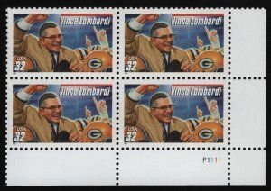 SCOTT  3147  LOMBARDI  32¢  PLATE BLOCK  MNH  SHERWOOD STAMP