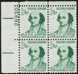 1967 Albert Gallatin Plate Block of 4 1 1/4c Postage Stamps, Sc# 1279, MNH, OG