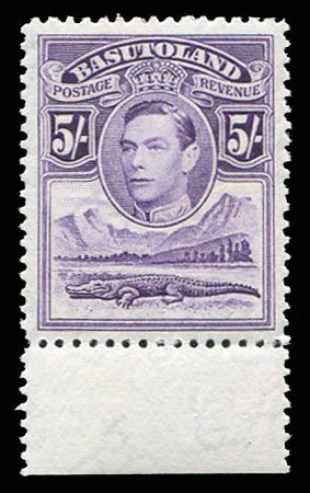 Basutoland #27 (SG 270 Cat£45, 1938 5sh violet, sheet margin single, never h...