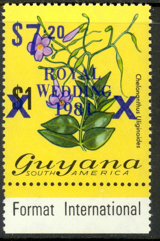 GUYANA 1981 $7.20 on $1.00 BLUE SURCHARGE Royal Wedding Sc 335 MNH
