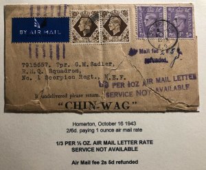 1943 Homerton England Chin Wag Wrapper Airmail Cover To MIddle East Forces