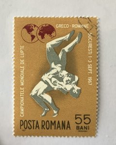 Romania 1967 Scott 1947 CTO -  55b,  Wrestling championship, Bucharest