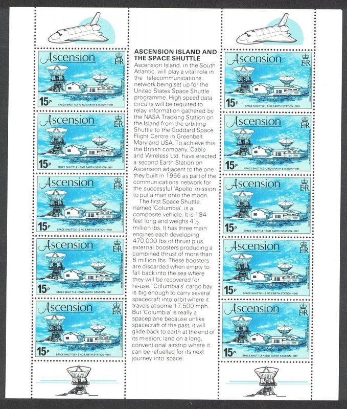 Ascension Space Shuttle Sheetlet of 10v 1981 MNH SC#273 SG#281