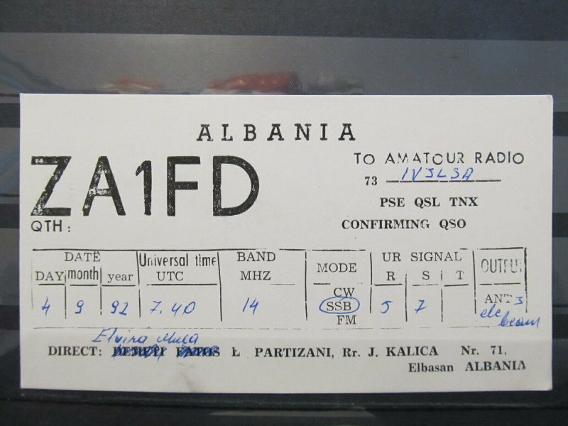 4141 QSL Card Elbasan Albania 1992