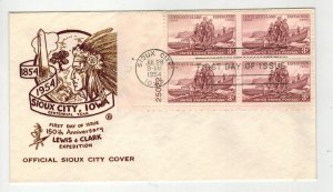 1954 PLATE # BLOCK FDC 1063 LEWIS & CLARK EXPEDITION OFFICIAL RAISED PRINT Iowa